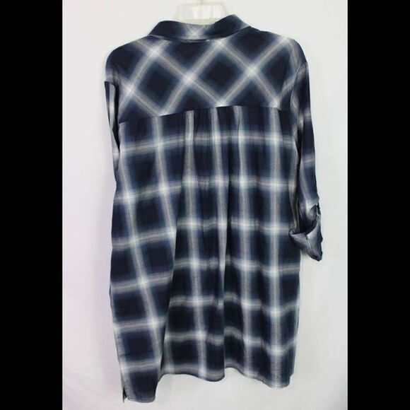 Promesa  Women Blue Plaid Long Sleeve Button-Down Tunic Shirt M - Picture 5 of 7